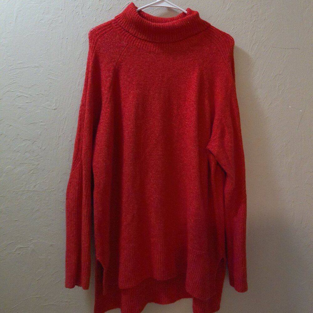 A New Day Women’s XL Red Mock Neck Sweater High Low Hem Soft Knit